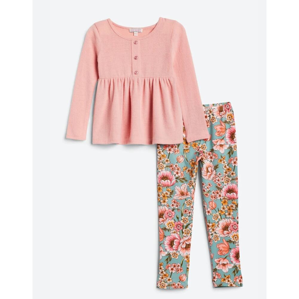Social Academy Girls Peplum Top Floral Leggings Set Size 8 Boutique Pink Outfit